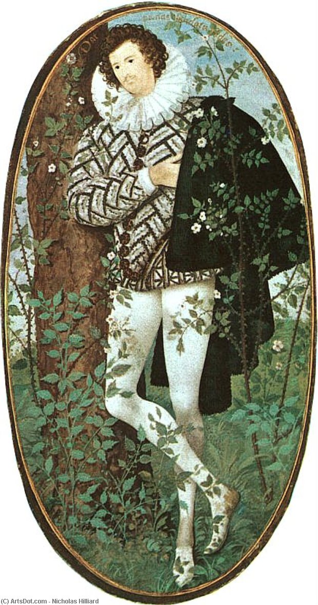 A Youth Leaning Against A Tree Among Roses — Nicholas Hilliard