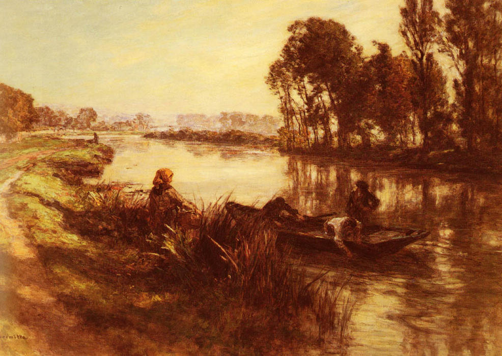 Au Bord De La Riviere — Léon Augustin L'hermitte