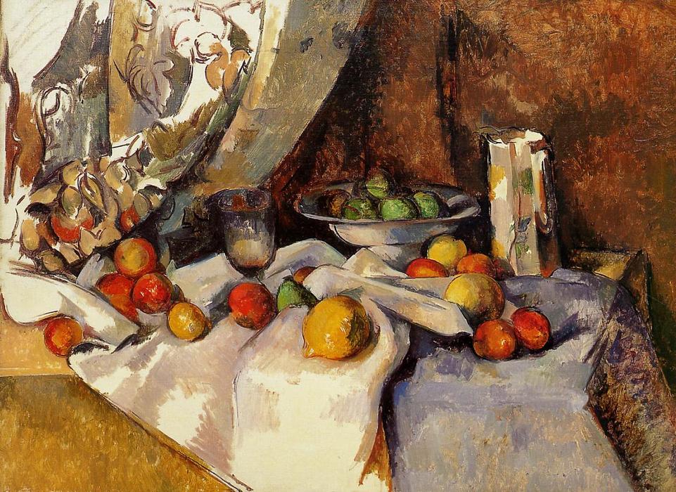 Still Life Post, Bottle, Cup And Fruit — Paul Cézanne