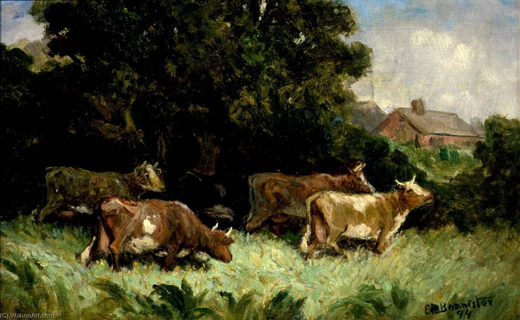 Untitled (five Cows In Pasture, Rooftop In Background) — Edward Mitchell Bannister