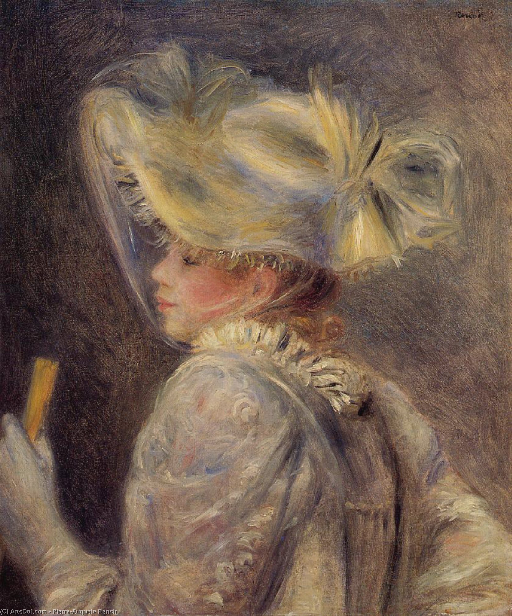 Woman In A White Hat — Pierre-auguste Renoir