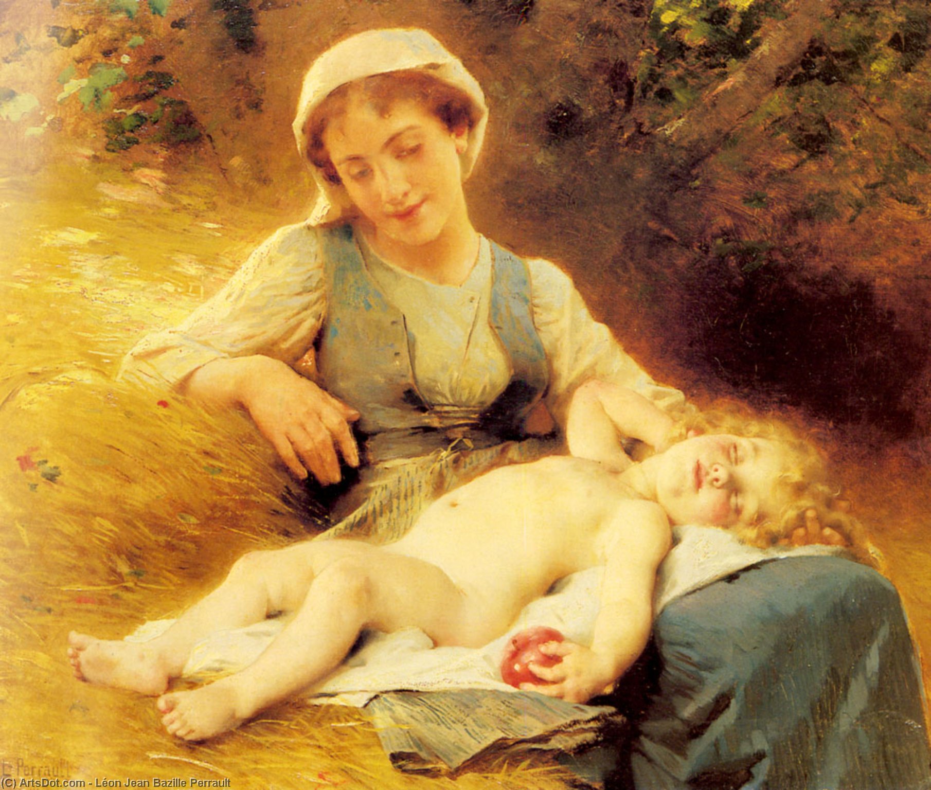 A Mother With Her Sleeping Child — Léon Jean Bazille Perrault