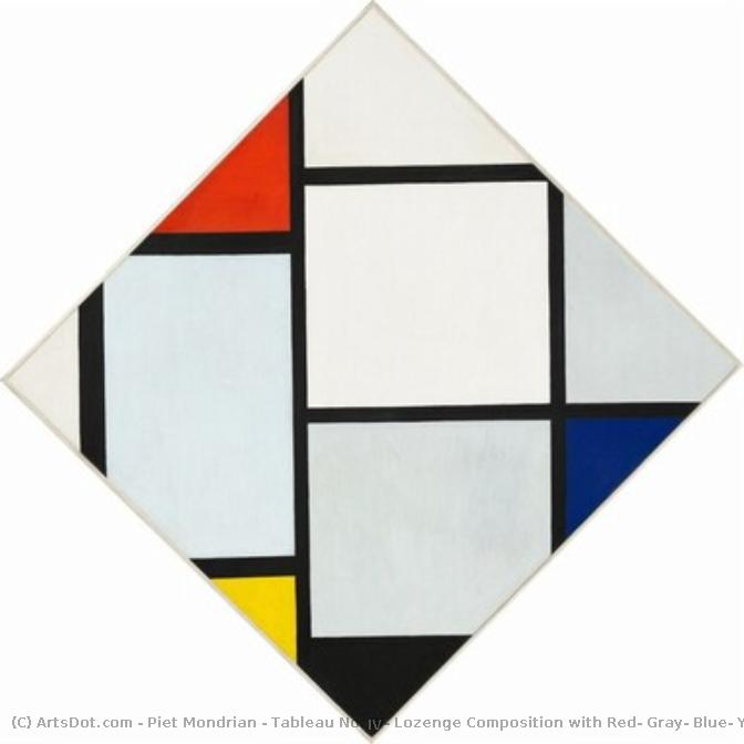 Tableau No. Iv; Lozenge Composition With Red, Gray, Blue, Yellow, And Black — Piet Mondrian