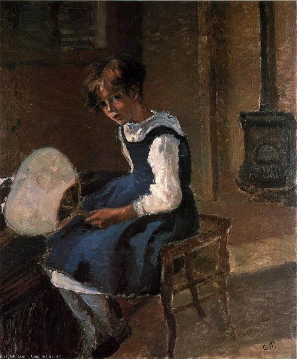 Portrait Of Jeanne With A Fan — Camille Pissarro