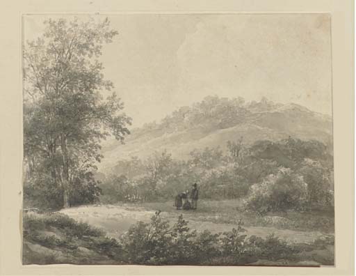 A Hilly Landscape With Figures — Andreas Schelfhout