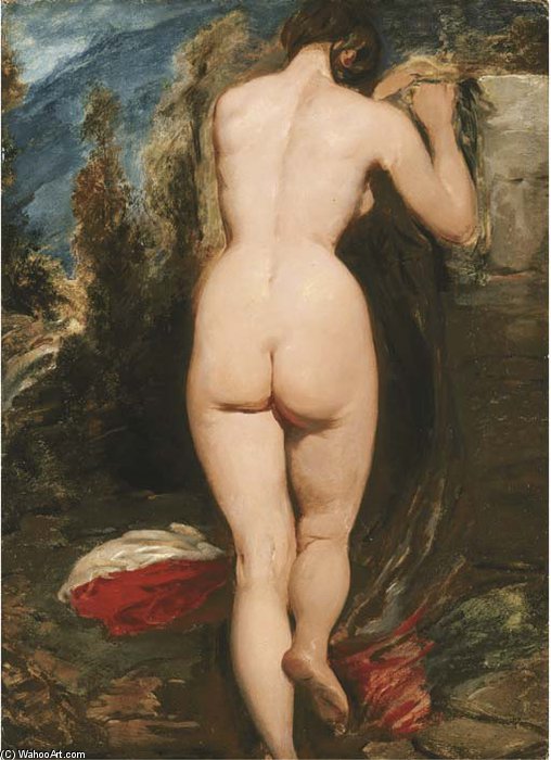 Female Nude From Behind Leaning On A Rock — William Etty