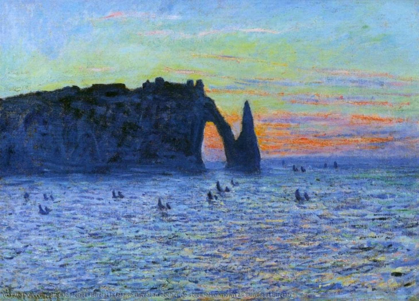 Etretat La Falaise D Aval Au Cocher De Soleil (also Known As Sunset At Etretat) — Claude Monet