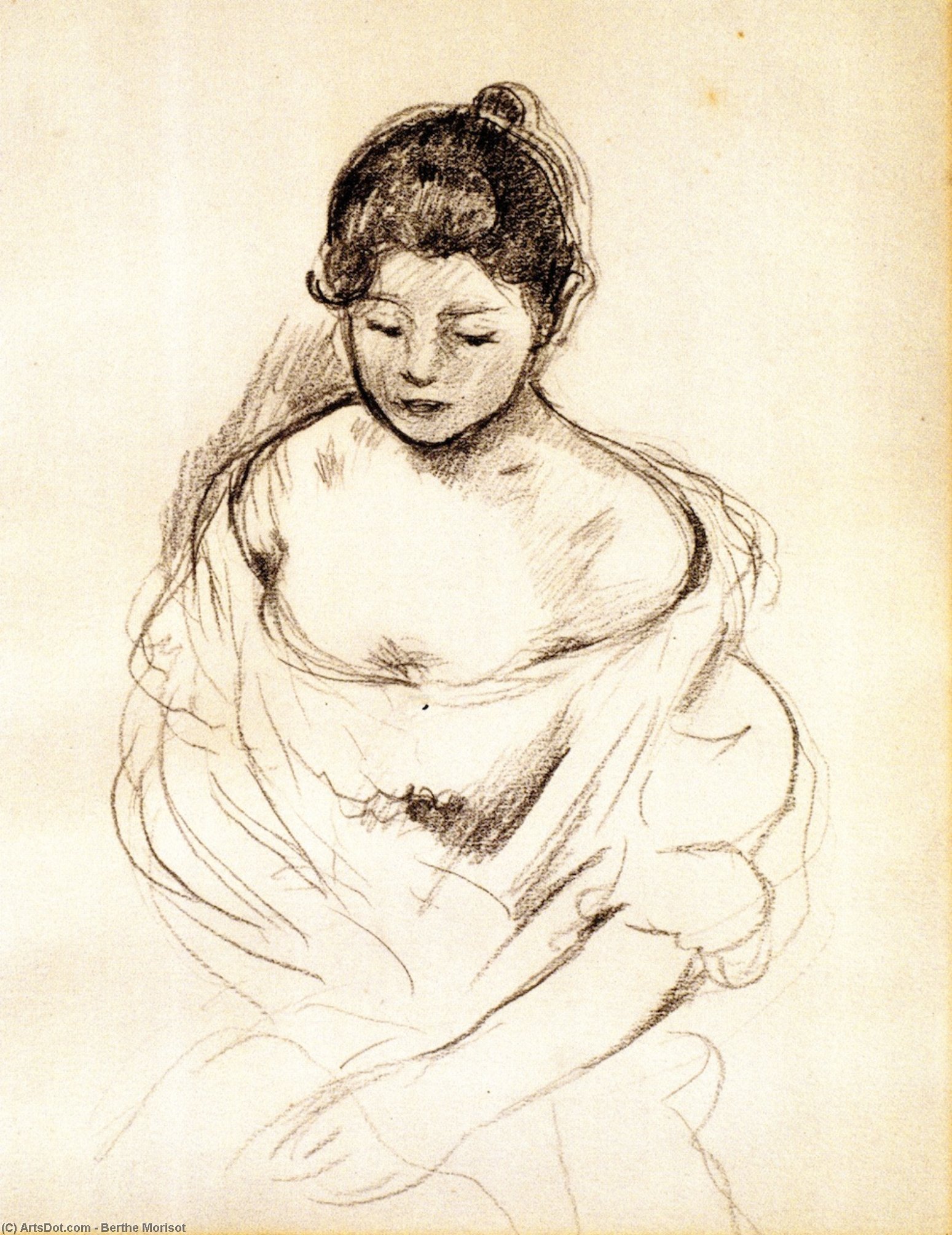 Girl En Face With Nude Shoulders, Seated — Berthe Morisot