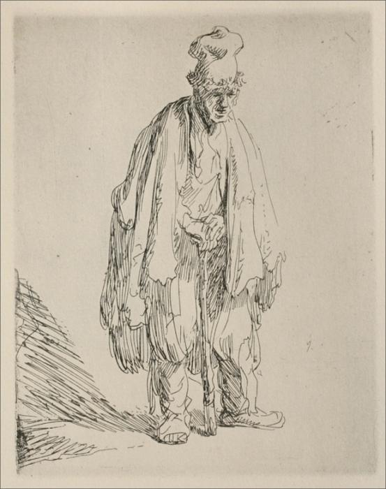 A Beggar Standing And Leaning On A Stick — Rembrandt Van Rijn