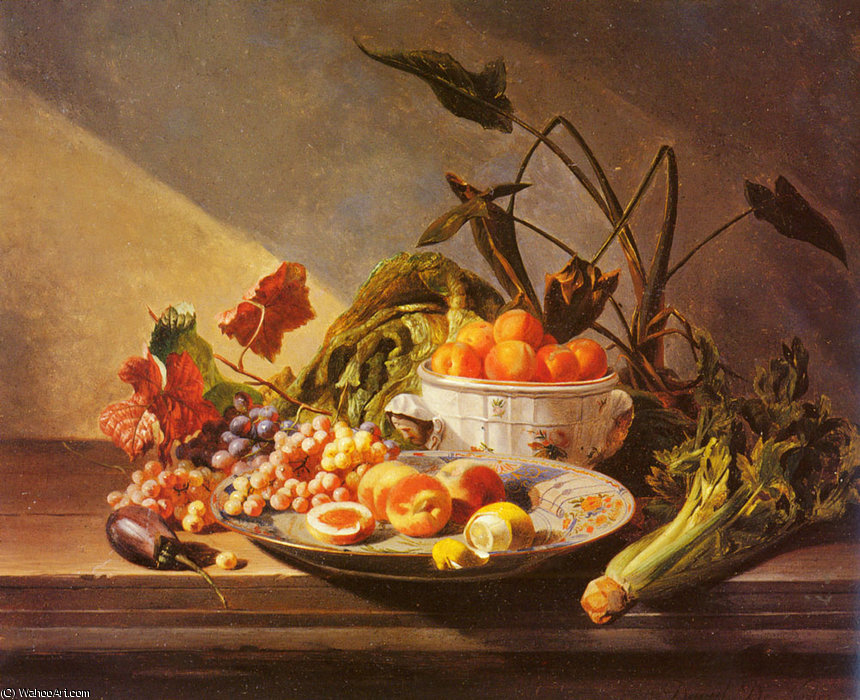 A Still Life With Fruit And Vegetables On A Table — David Emile Joseph De Noter