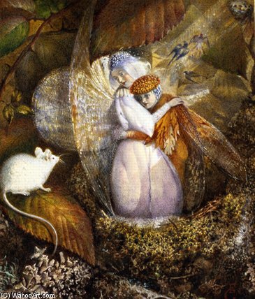 Fairy Lovers In A Bird's Nest Watching A White — John Anster Fitzgerald