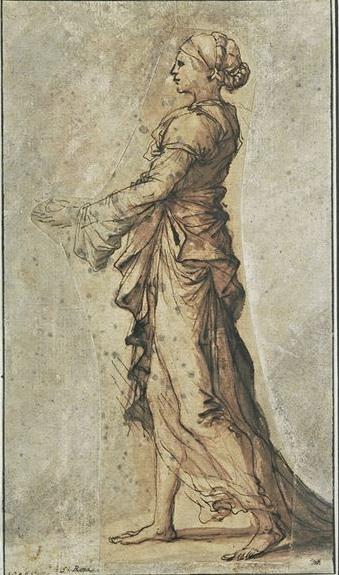 Draped Woman Standing, Wearing Something, Pointing To The Left — Salvator Rosa