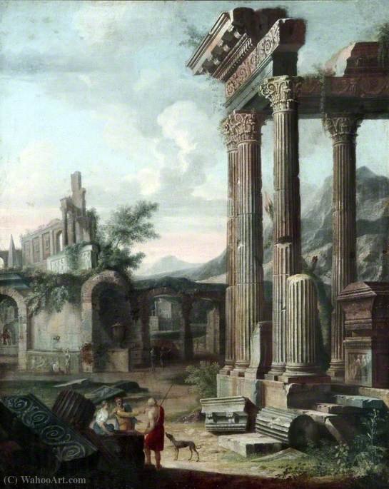Classical Ruins With Figures In The Evening — Viviano Codazzi