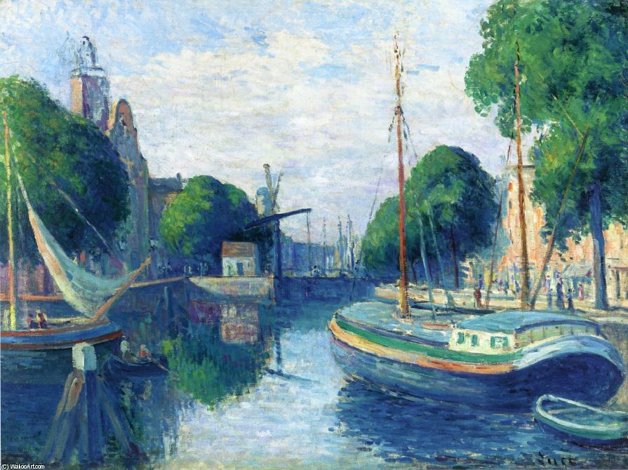 Barges On A Canal At Rotterdam — Maximilien Luce