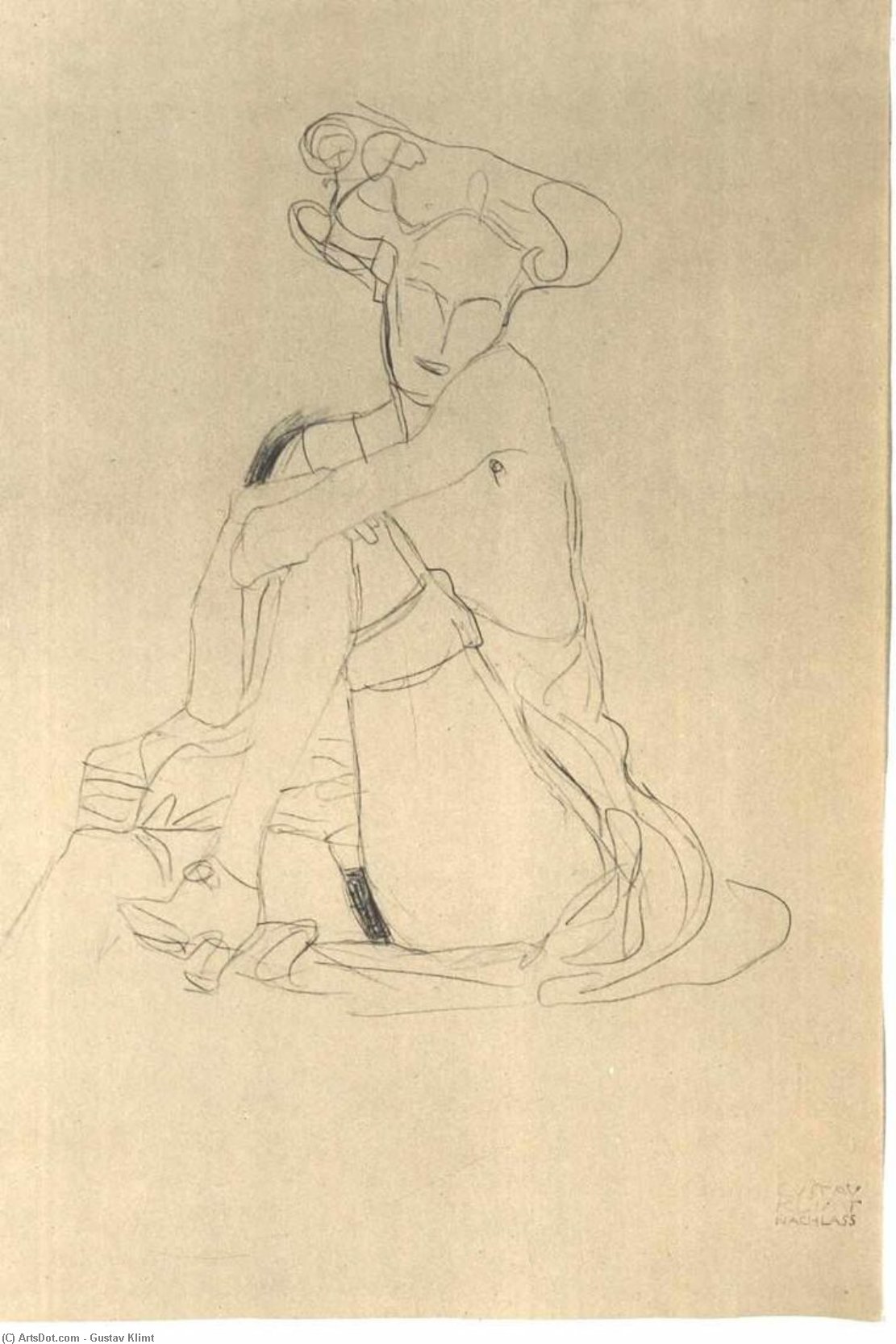 Sitzende Frau Mit Aufgestützen Linken Bein — Gustav Klimt