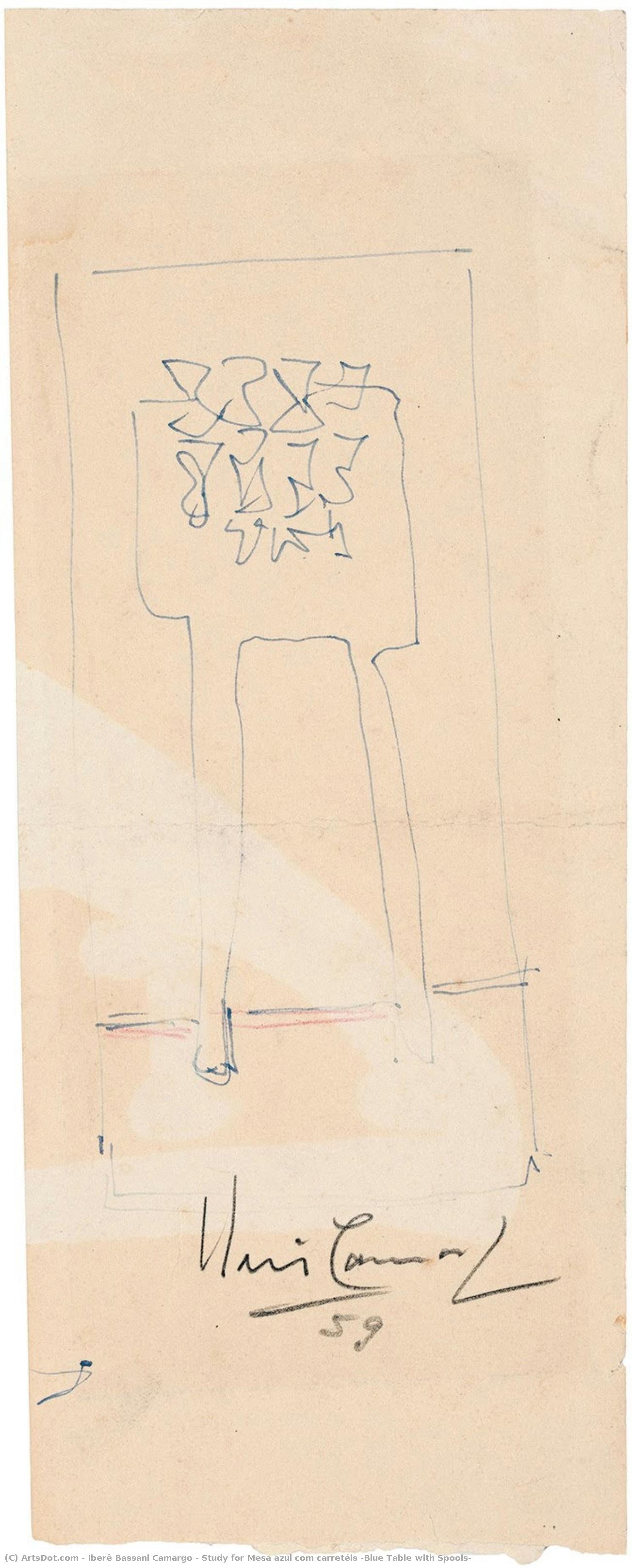 Study For Mesa Azul Com Carretéis (blue Table With Spools) — Iberê Bassani Camargo