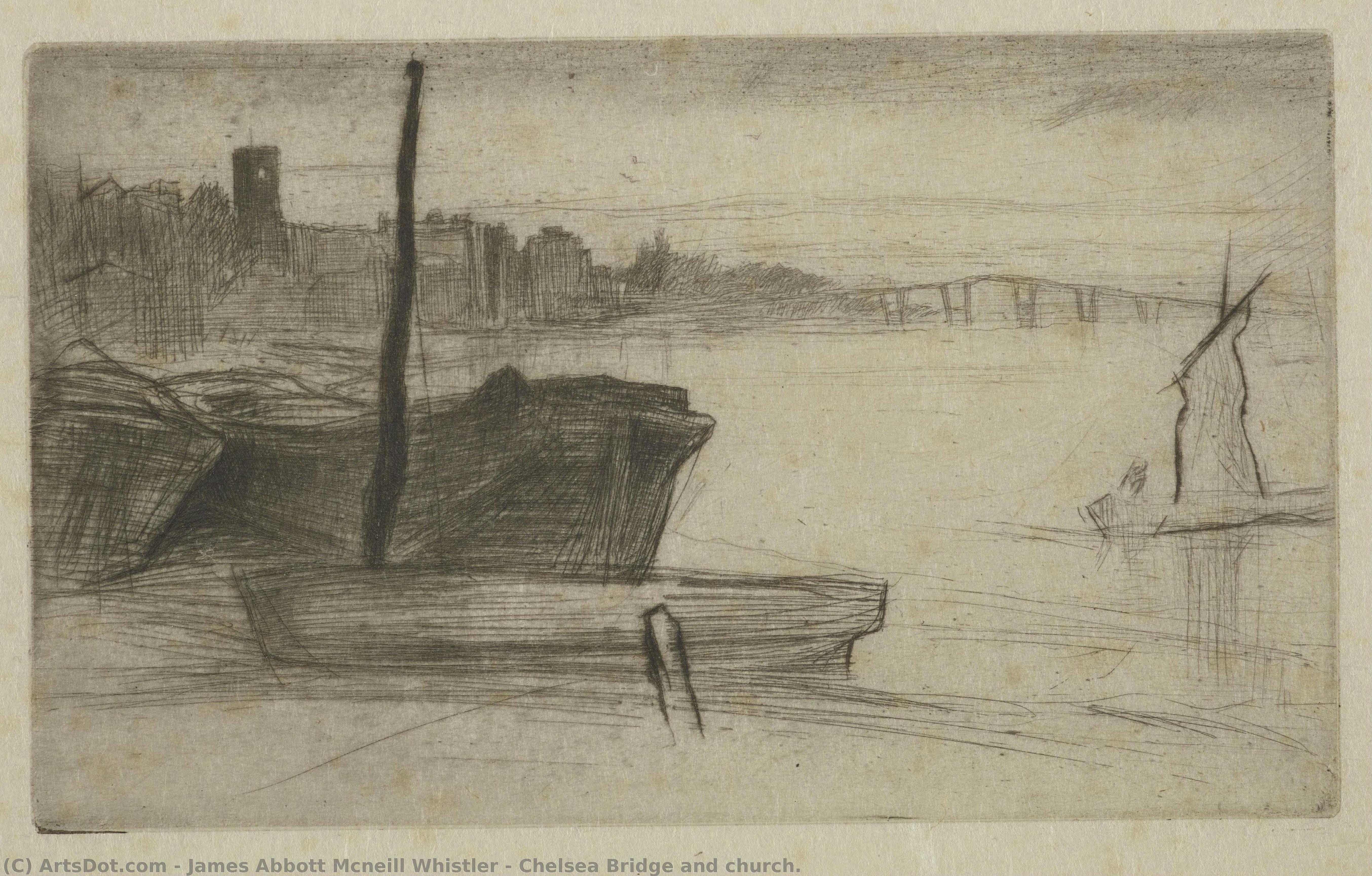 Chelsea Bridge And Church. — James Abbott Mcneill Whistler