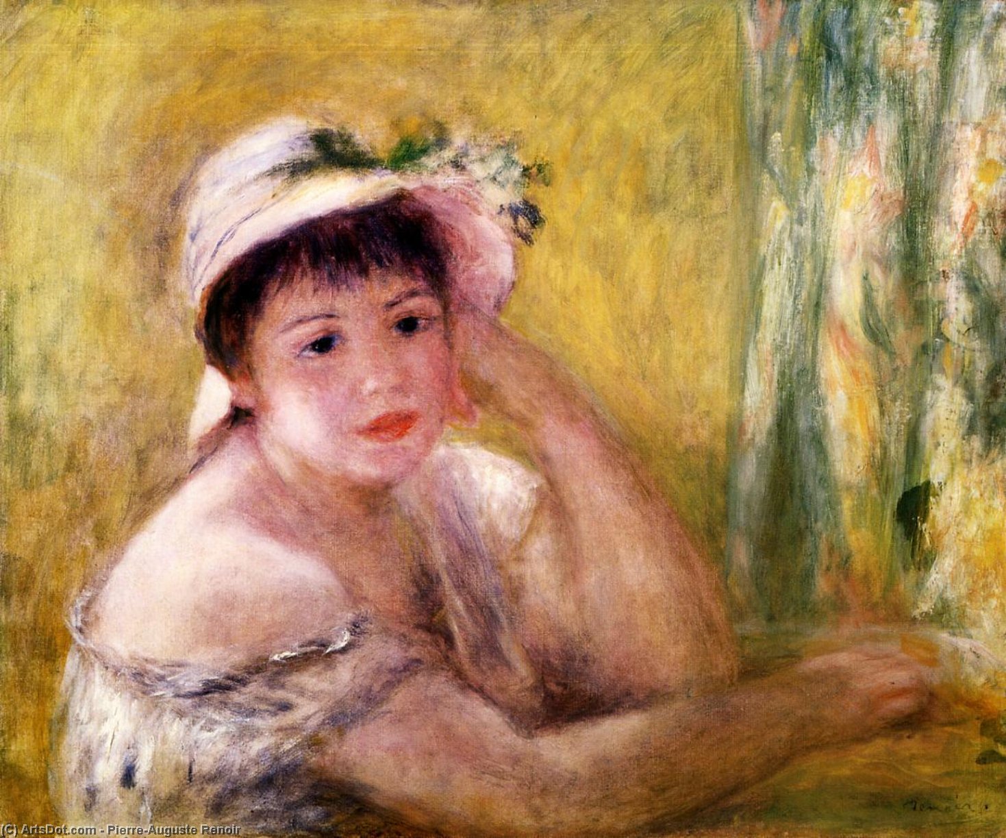 Woman With A Straw Hat — Pierre-auguste Renoir