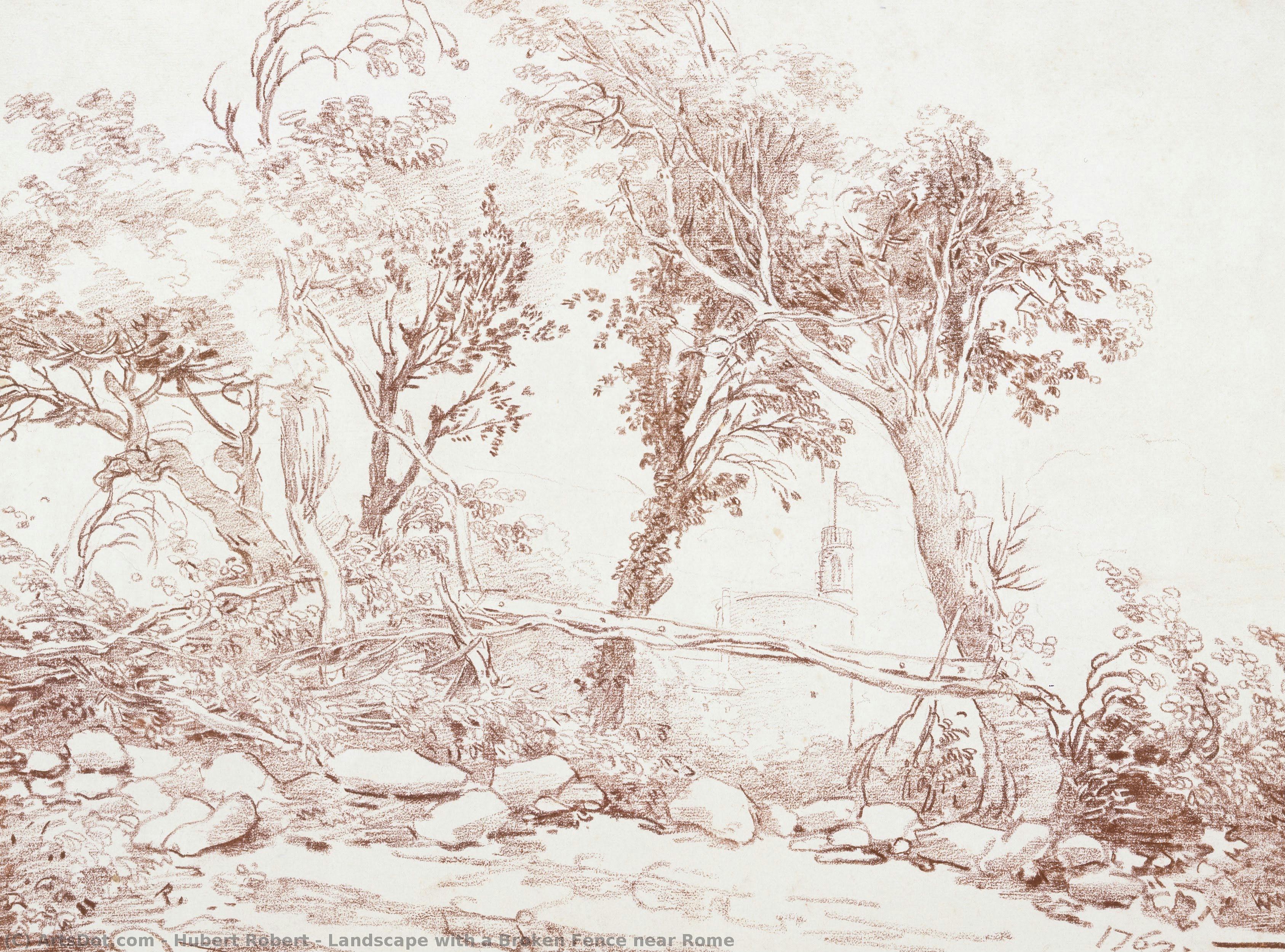 Landscape With A Broken Fence Near Rome — Hubert Robert