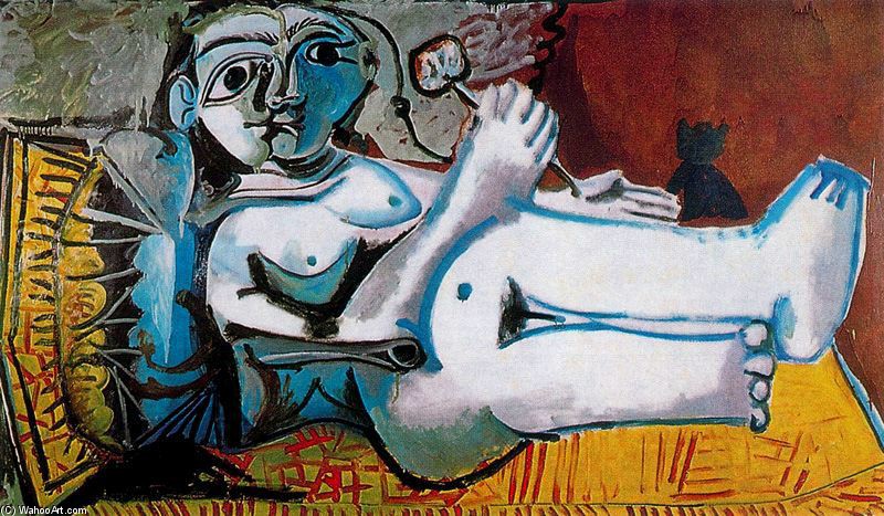 Desnudo Acostado Con Flor Y Gato — Pablo Picasso