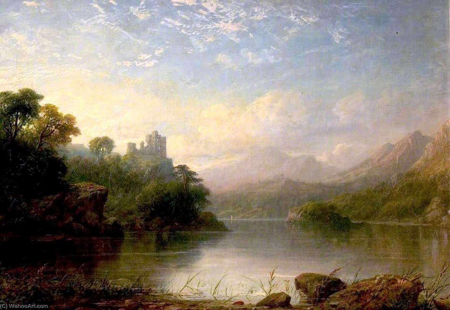 Lake Scene With Ruined Castle And Mountains — George Frederick Buchanan