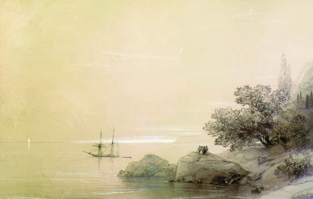 Sea Against A Rocky Shore — Ivan Konstantinovich Aivazovsky