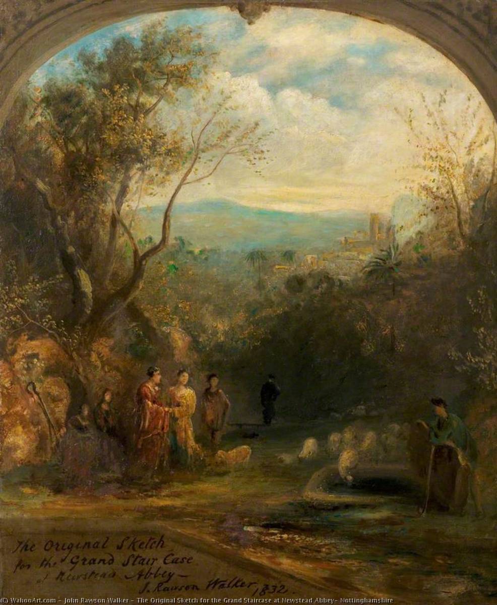The Original Sketch For The Grand Staircase At Newstead Abbey, Nottinghamshire — John Rawson Walker
