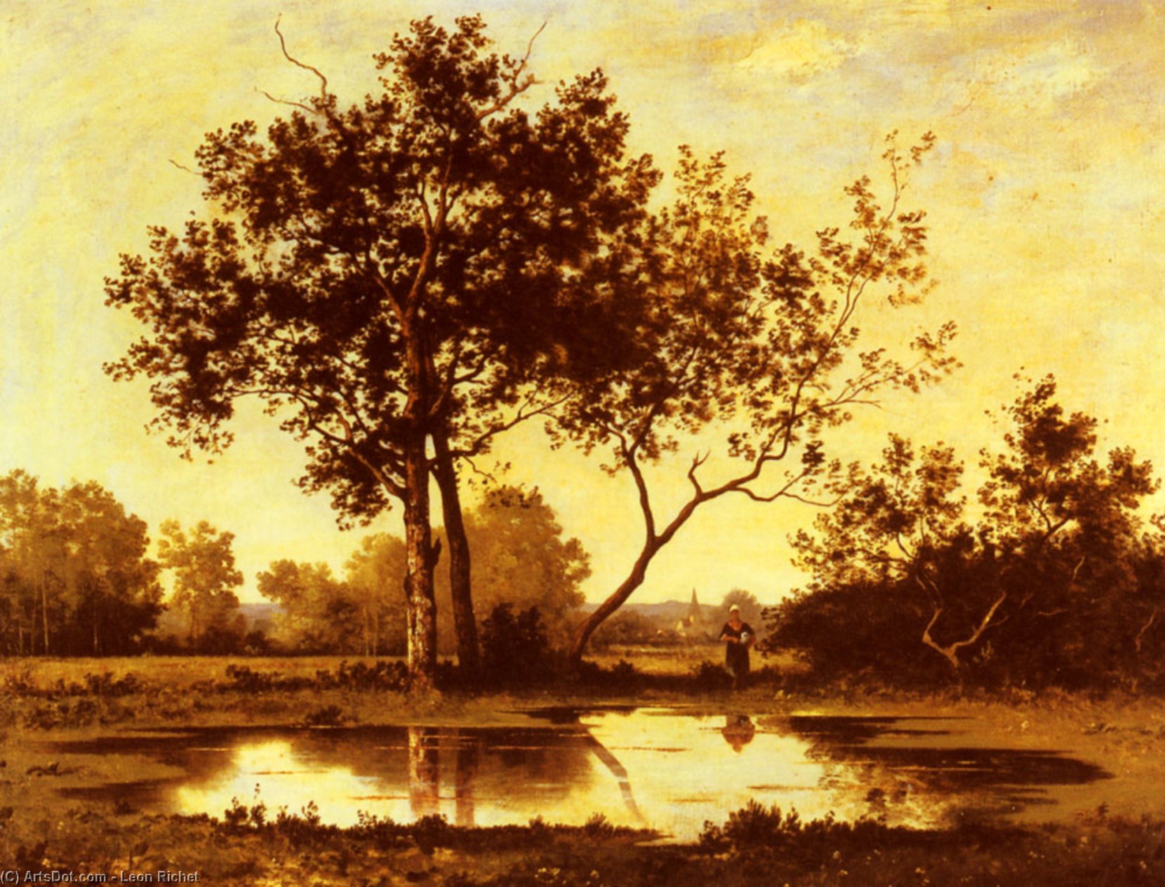 Figure Beside A Pool In A Wooded Landscape — Leon Richet