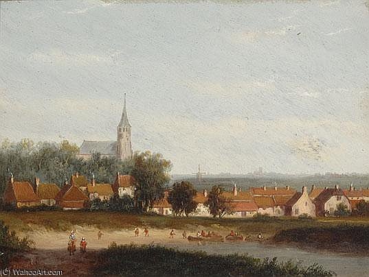 Dorp Aan Het Water Gesigneerd — Carl Eduard Ahrendts