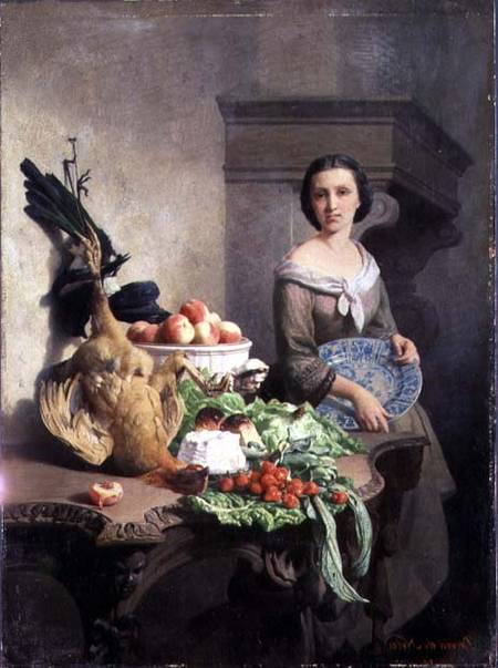 Serving Girl Standing By A Side-table Covered With Food — David Emile Joseph De Noter