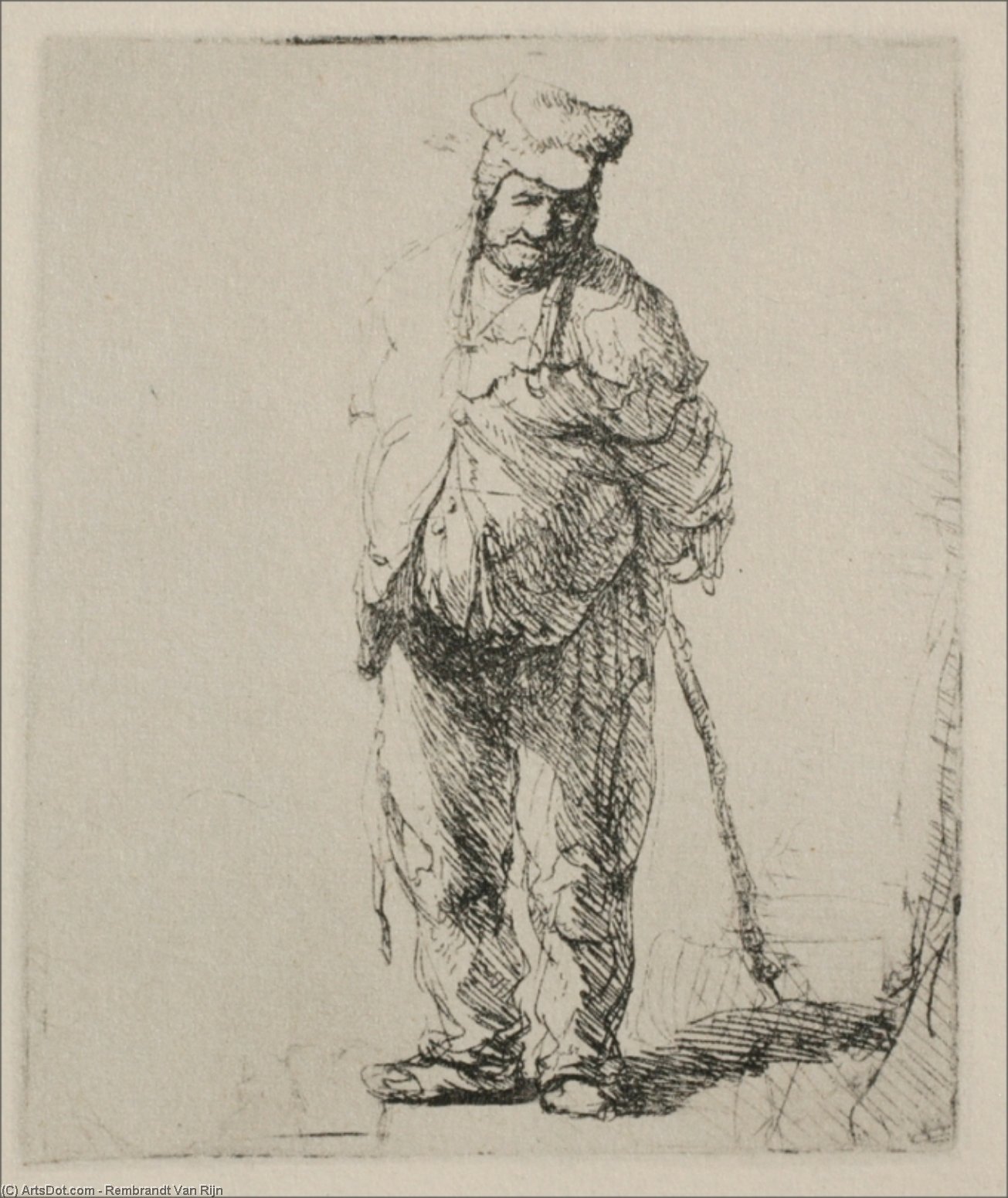 A Ragged Peasant With His Hands Behind Him — Rembrandt Van Rijn