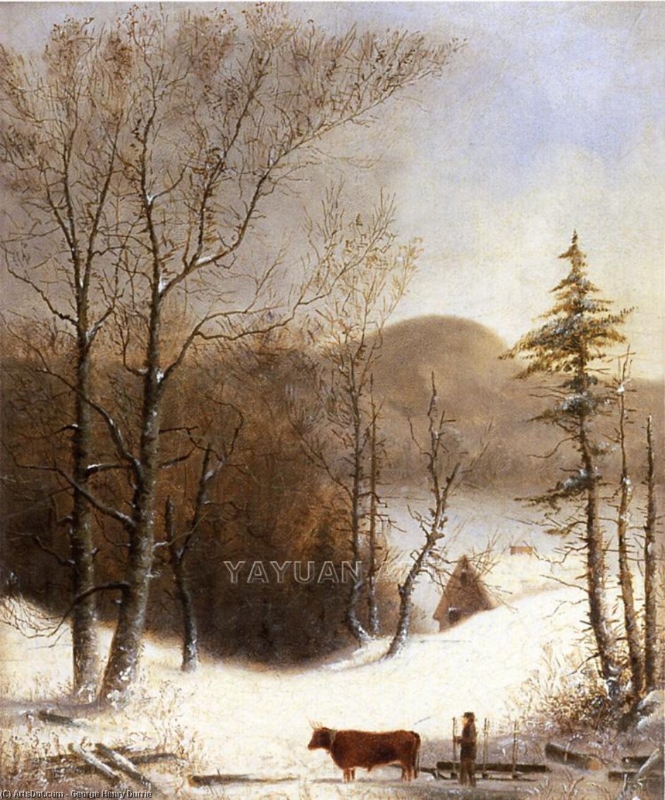 Winter Landscape With Log Cart — George Henry Durrie
