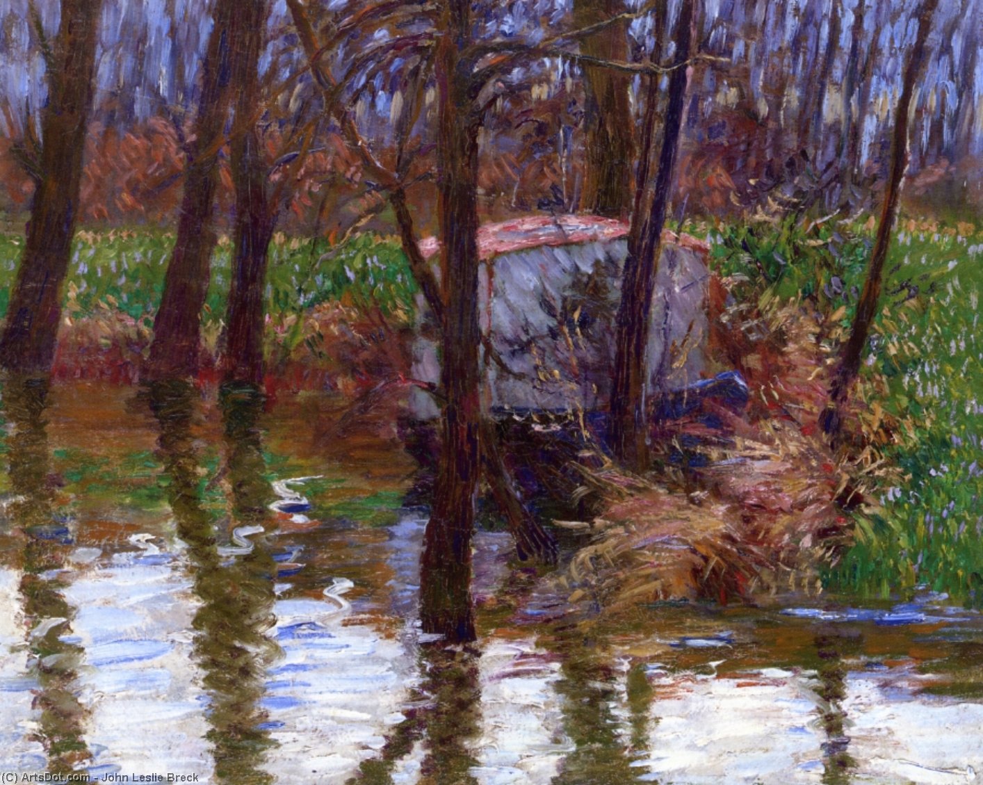 The River Epte With Monet's Aelier-boat — John Leslie Breck