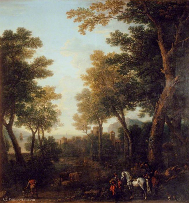 Wooded Landscape And Coastal Town — John Wootton