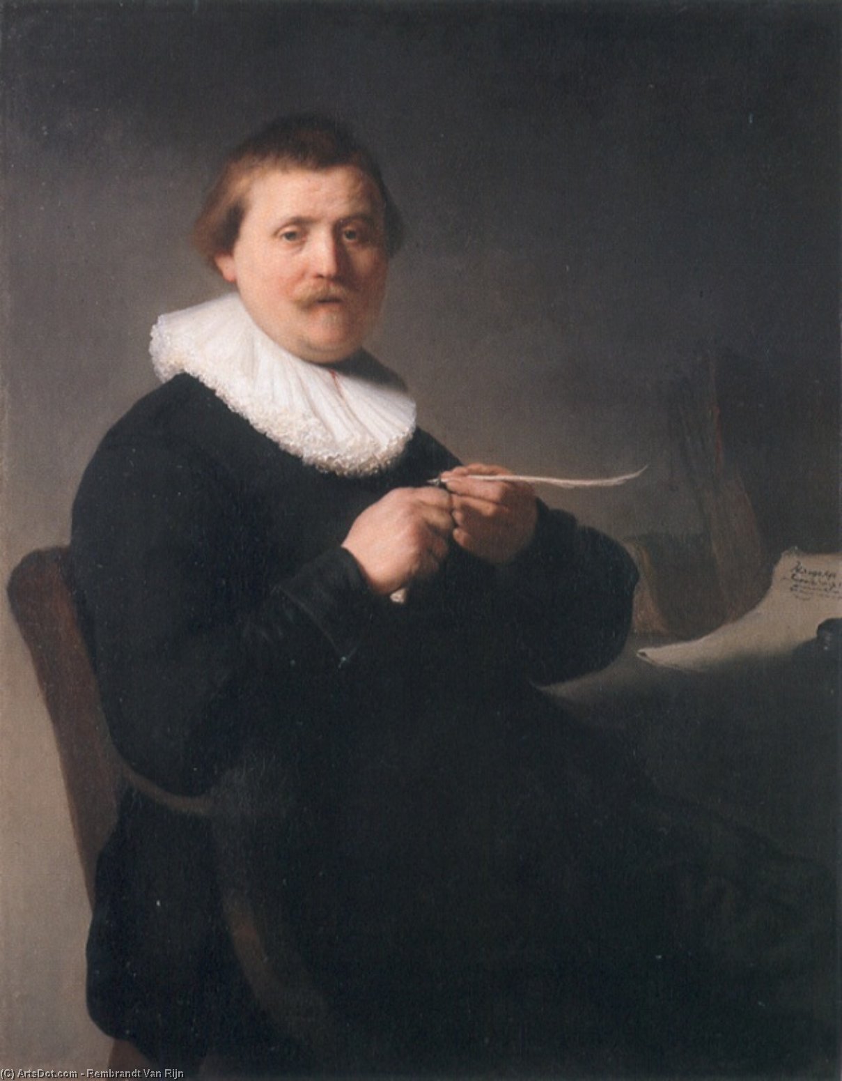 Portrait Of A Man Sharpening A Pen — Rembrandt Van Rijn