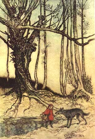 When She Got To The Wood, She Met A Wolf — Arthur Rackham