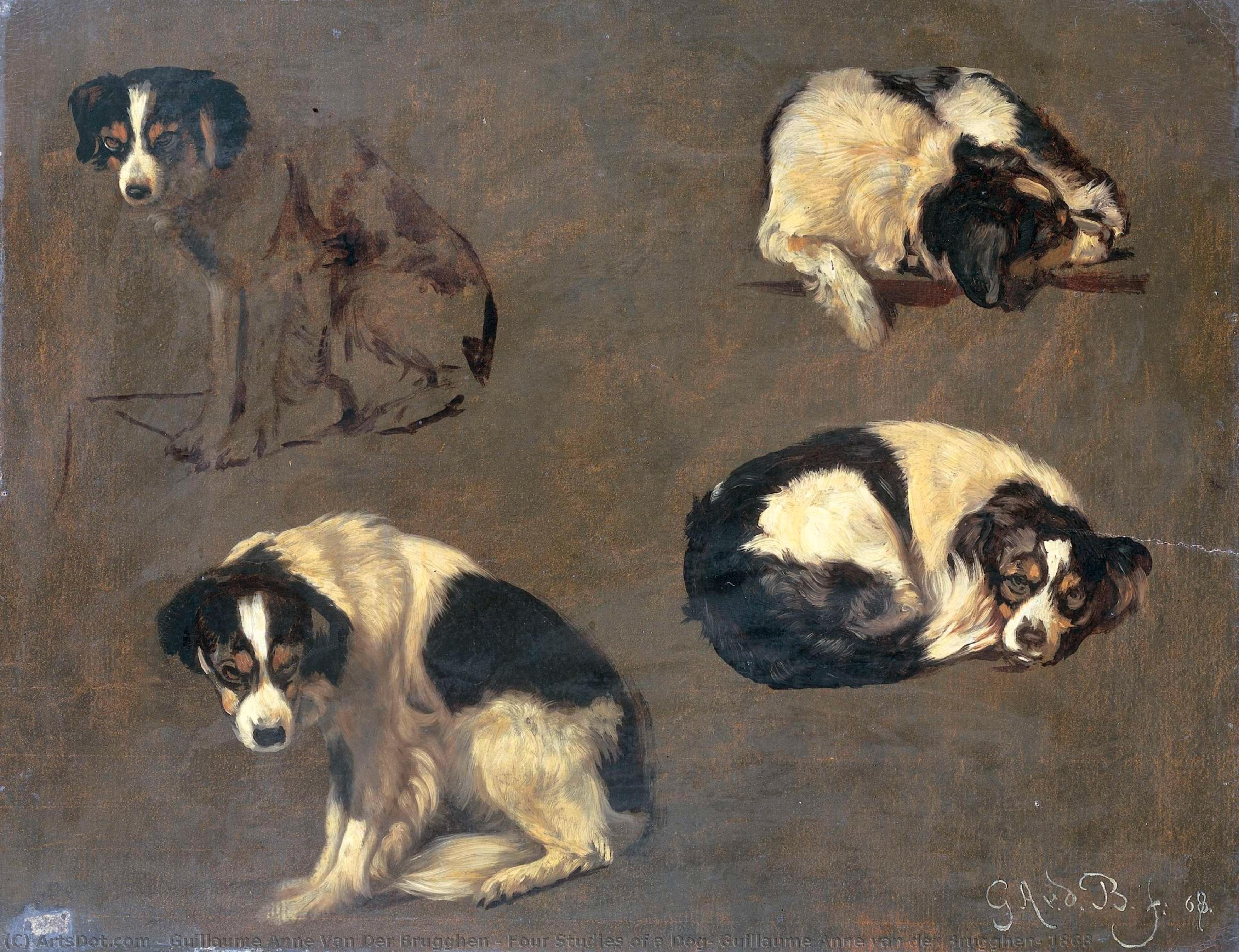 Four Studies Of A Dog, Guillaume Anne Van Der Brugghen, 1868 — Guillaume Anne Van Der Brugghen
