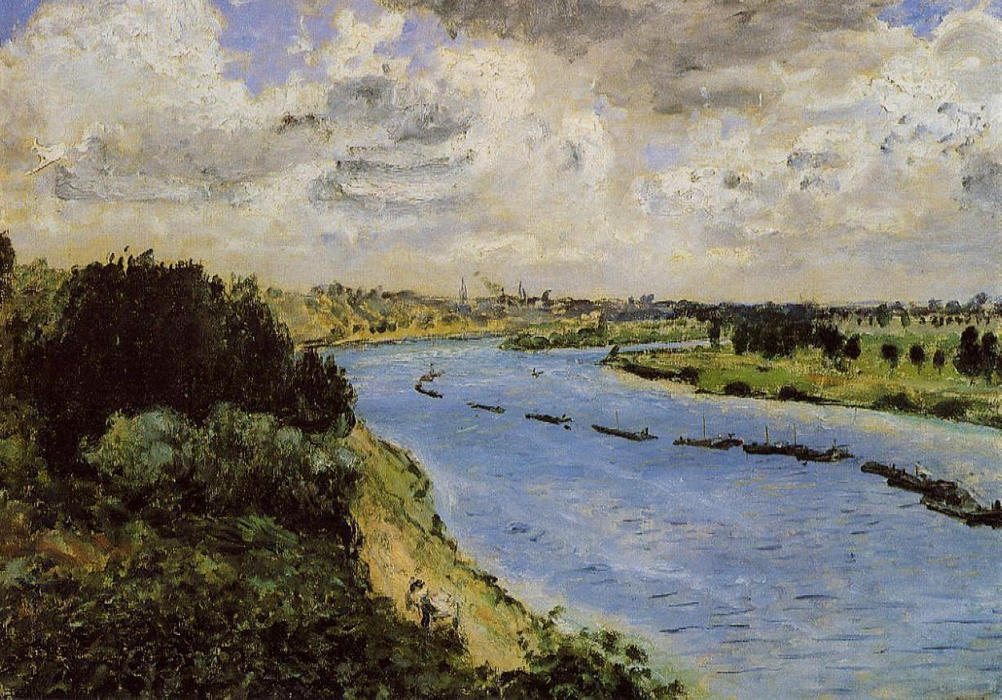 Barges On The Seine — Pierre-auguste Renoir