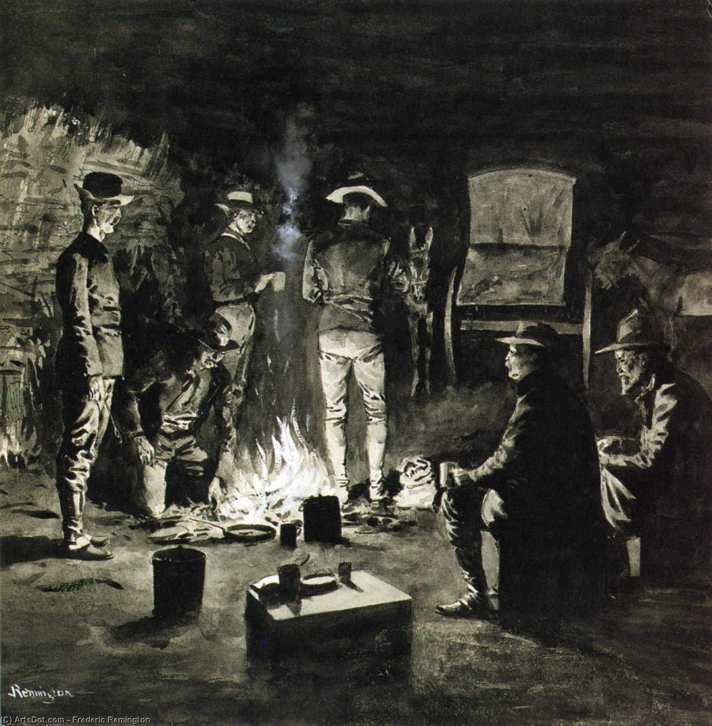 Supper In The Corral (also Known As Camp-fire Texas) — Frederic Remington