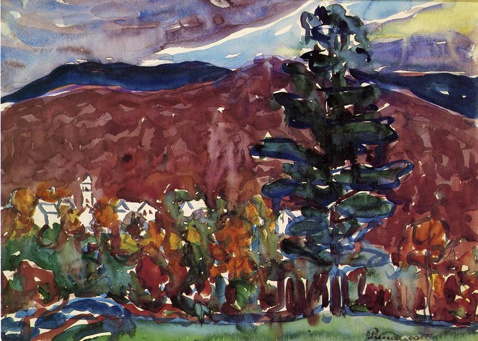 Village Against Purple Mountain — Maurice Brazil Prendergast