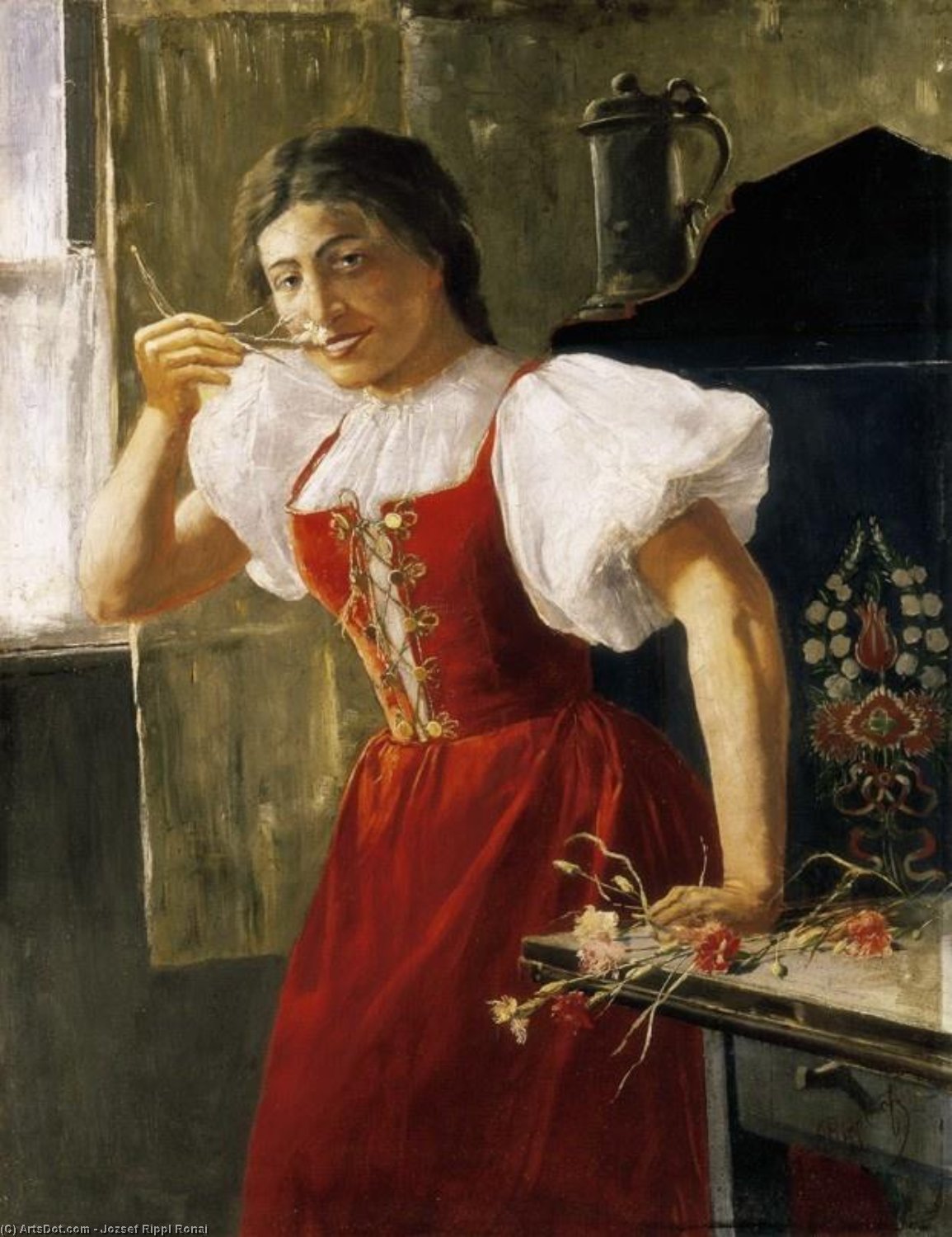 Girl In Red With Flowers — József Rippl-rónai