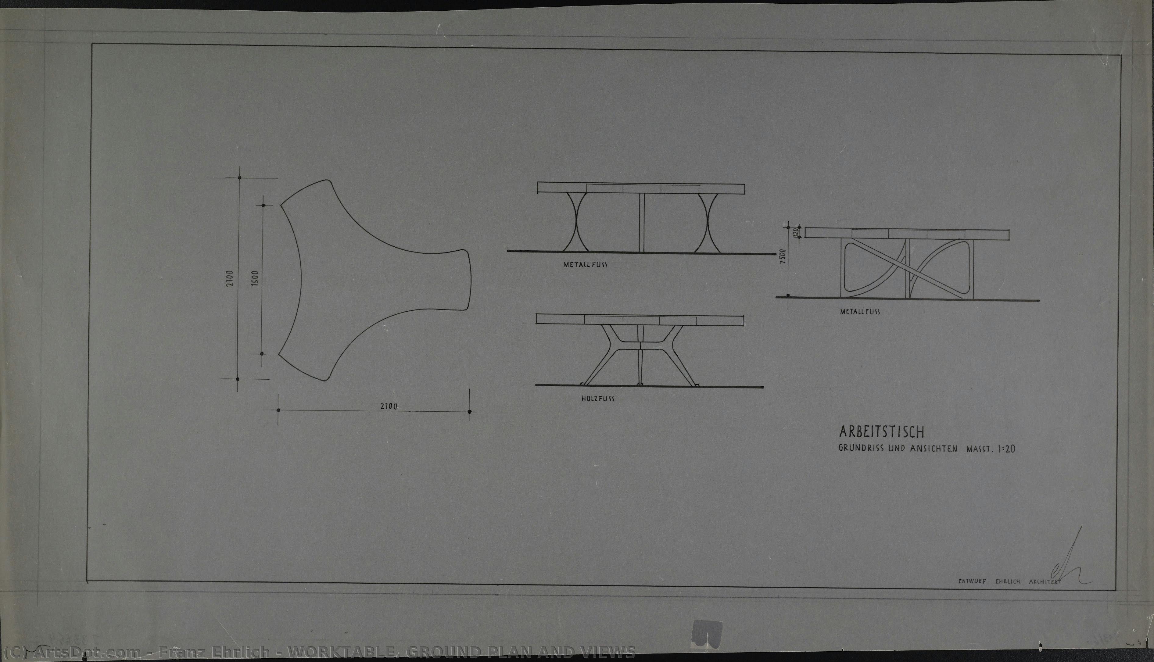 Worktable. Ground Plan And Views — Franz Ehrlich