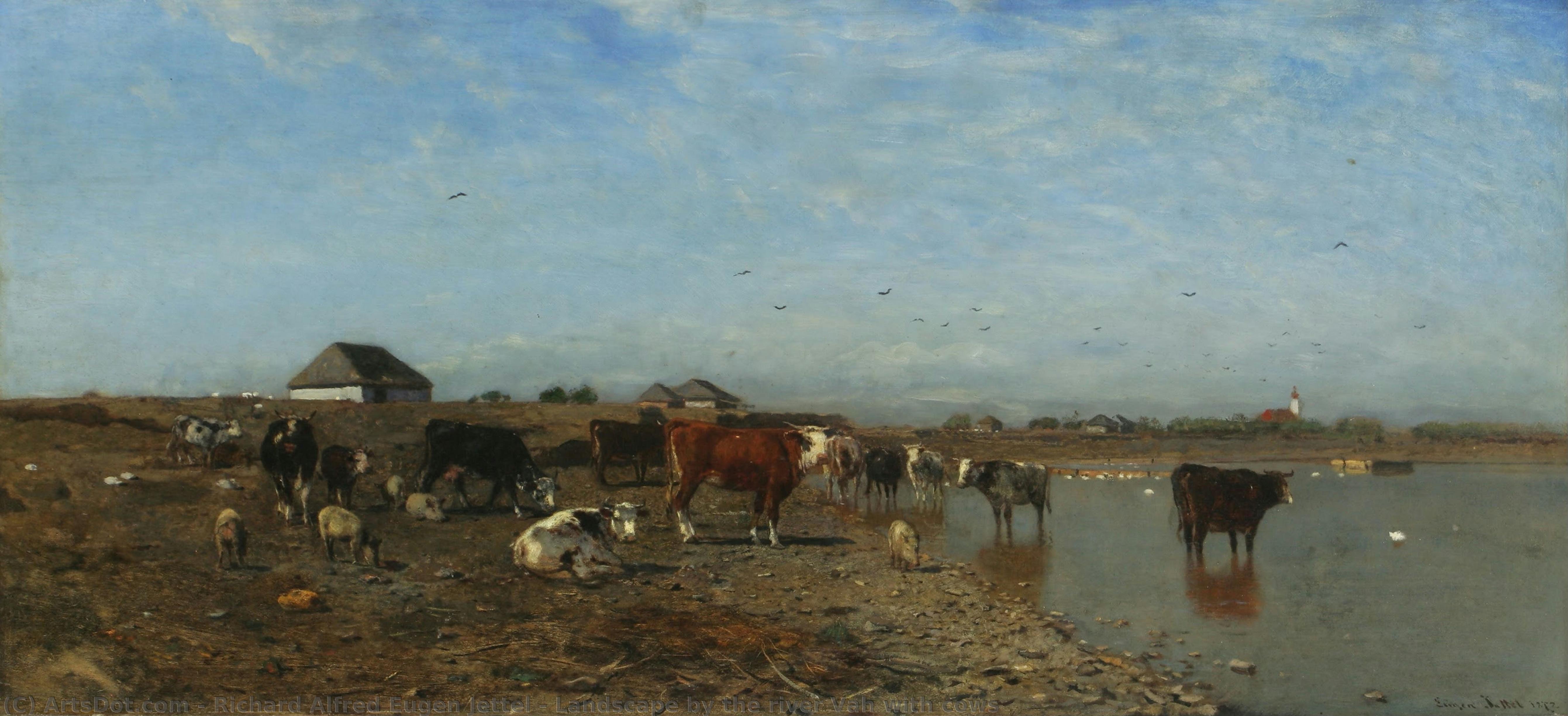 Landscape By The River Vah With Cows — Richard Alfred Eugen Jettel