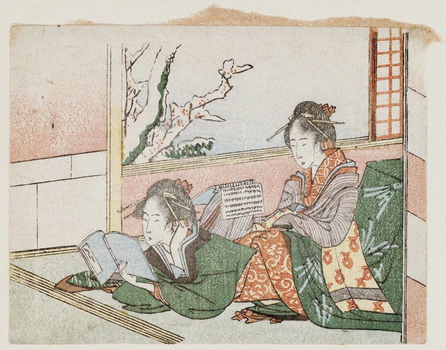 Snow-covered Trees Outside Window — Katsushika Hokusai