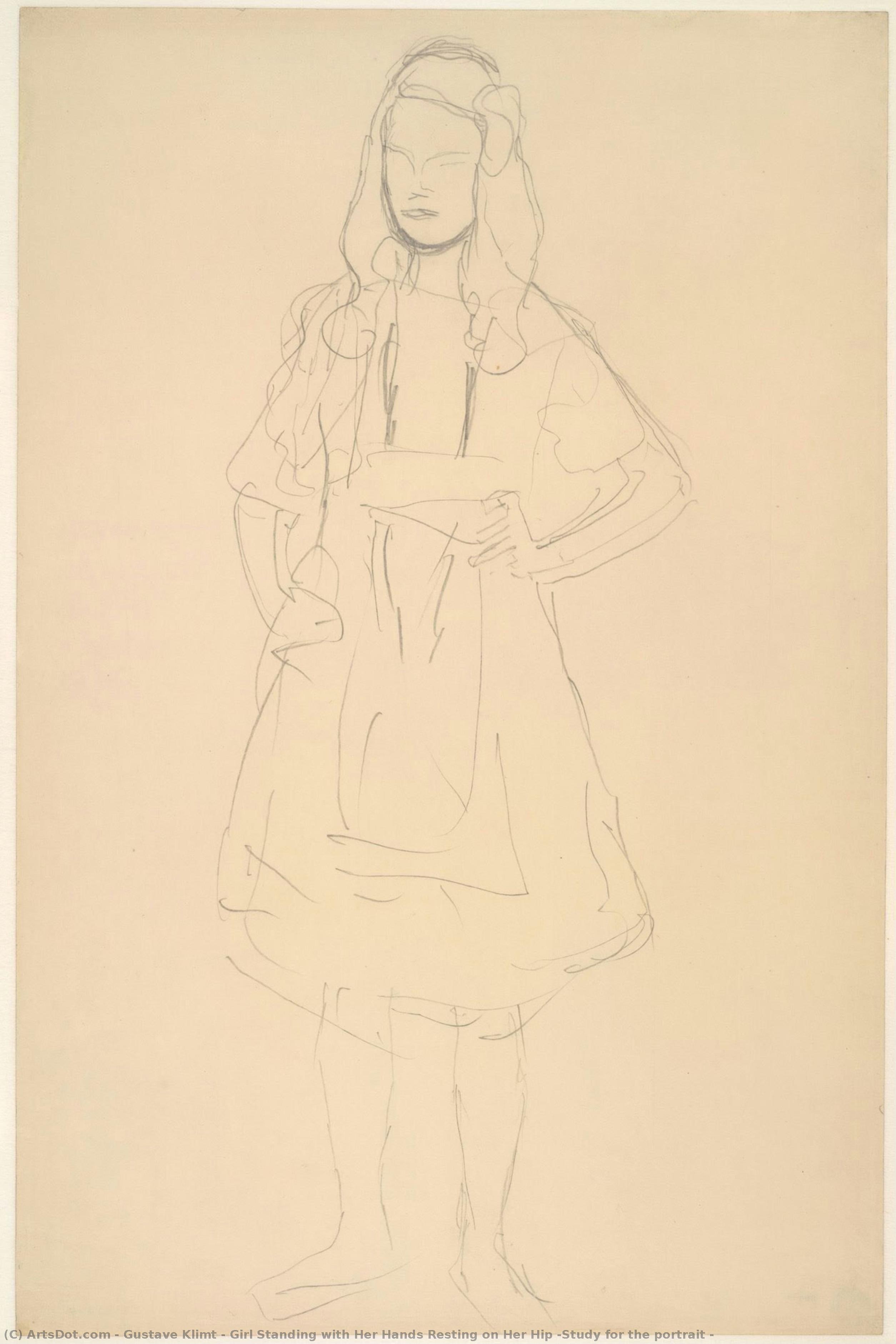 Girl Standing With Her Hands Resting On Her Hip (study For The Portrait — Gustav Klimt