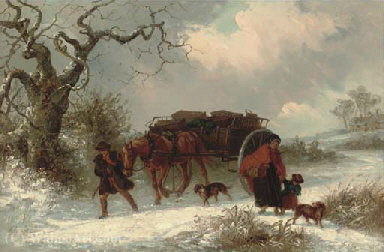 A Carrier With Passengers Parting In A Winter Landscape — Thomas Smythe