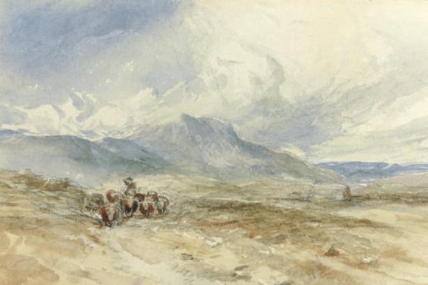 Cattle And A Drover In A Mountainous Landscape, North Wales — David Cox
