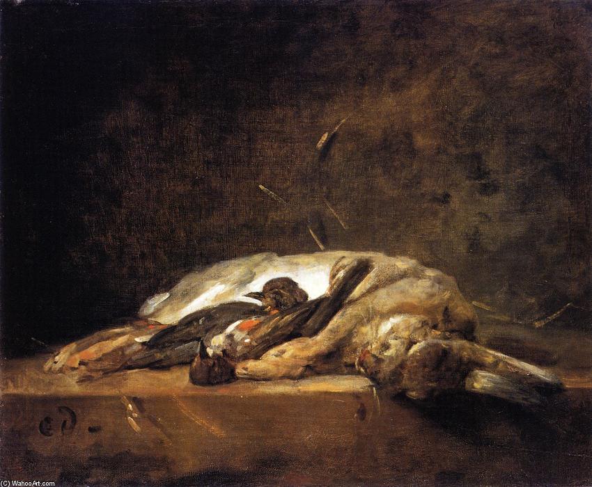 A Rabbit, Two Thrushes And Some Straw On A Stone Table — Jean-baptiste-siméon Chardin