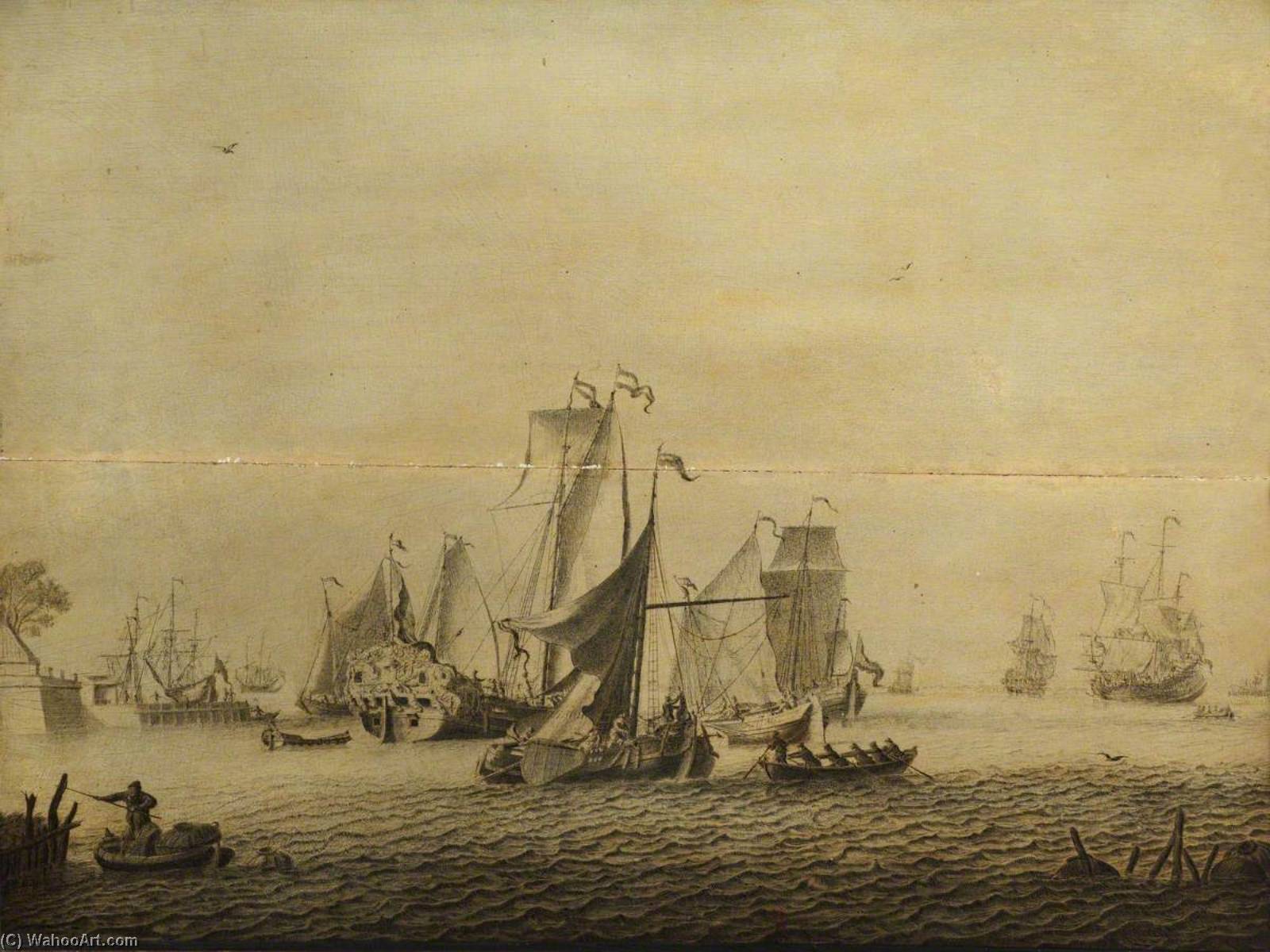 Small Craft In A Dutch Harbour — Adriaen Van Salm