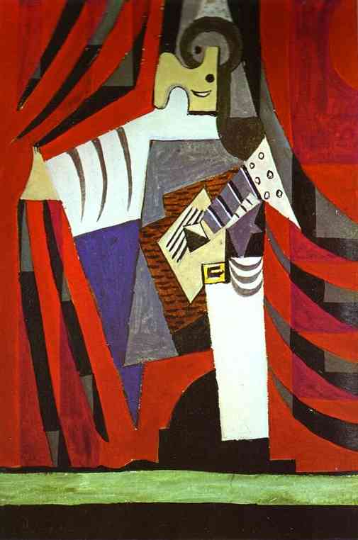 Polichinelle With Guitar Before The Stage Curtain — Pablo Picasso
